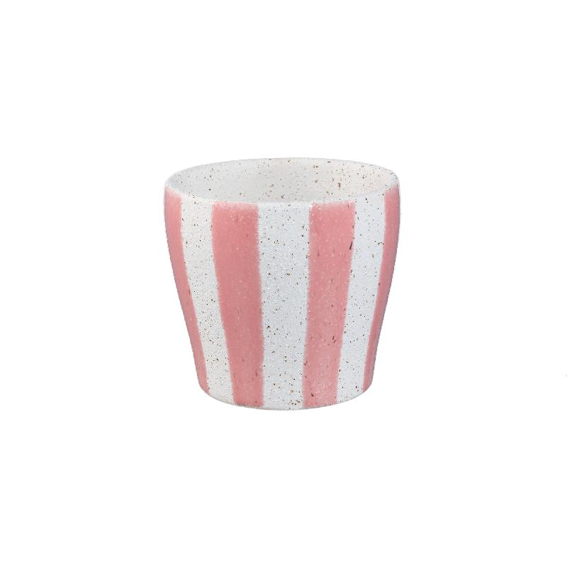 Shaen Roze Keramische Ronde Pot met Strepen M – Set van 8 Stuks 13x13.5x13.5 cm