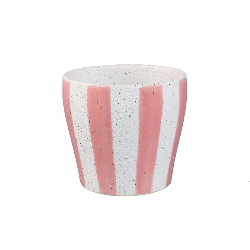 Shaen Roze Keramische Pot Rond Met Strepen Set Van 8 Stuks 15x16x16 cm