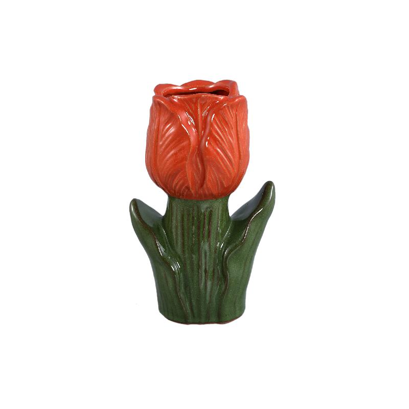 Vedia Oranje Keramische Tulpvormige Vaas Hoog Set van 6 Stuks 22.5x14x10 cm