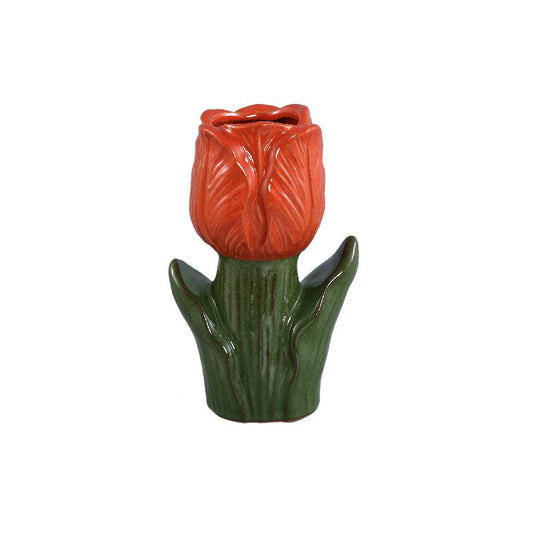 Vedia Oranje Keramische Tulpvormige Vaas Hoog Set van 6 Stuks 22.5x14x10 cm