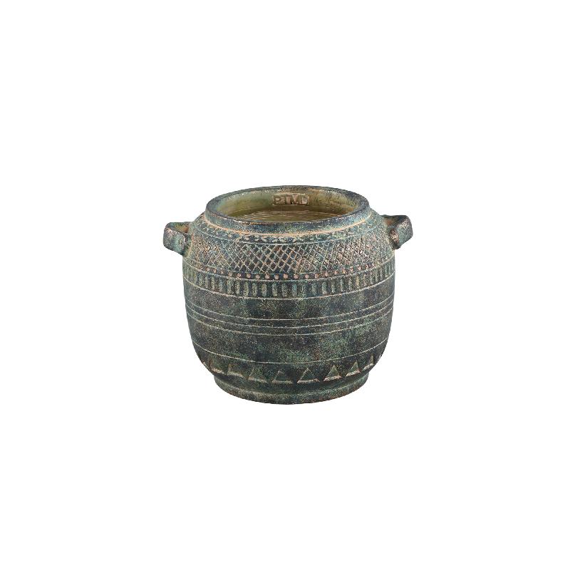 Deoni Antraciet Cement Pot Met Snijwerk Set Van 4 Stuks 18x24x20 cm