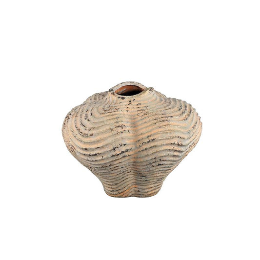 Isay Beige Cement Vaas Set van 6 Stuks Onregelmatige Vorm met Ribbels M 18.5x24x23 cm