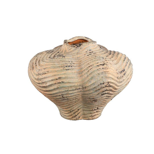 Isay Beige Cement Vaas Set van 4 Stuks Onregelmatige Vorm met Ribbelpatroon L 23x30x28.5 cm