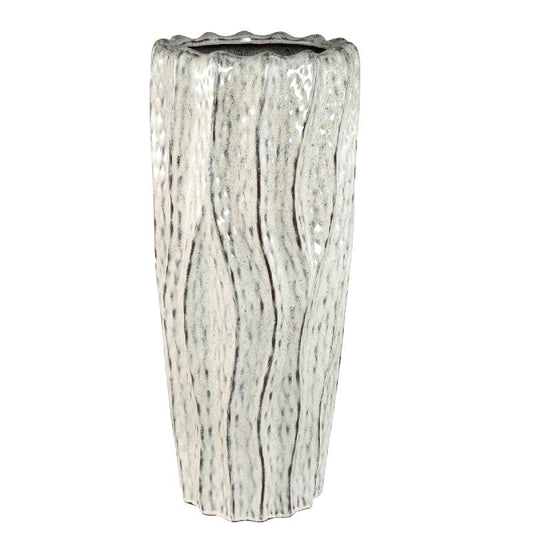 Adelina Witte Keramische Pot Golvend Design Rond Hoog L 80x34.5x34.5 cm