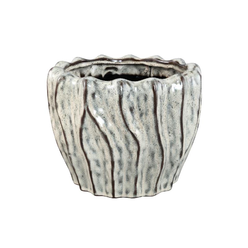 Adelina Witte Keramische Pot Golvend Design Rond Laag XL 21.5x27x27 cm