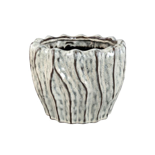 Adelina Witte Keramische Pot Golvend Design Rond Laag XL 21.5x27x27 cm