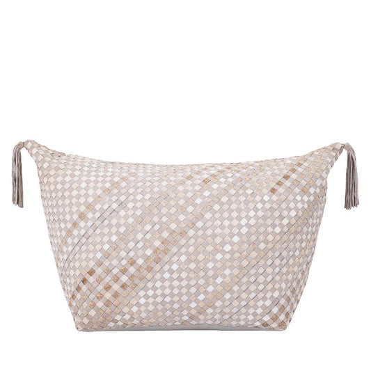 Sim Grijze Suède Koeienhaar Leren Mix Bootpoef 54x90x38 cm