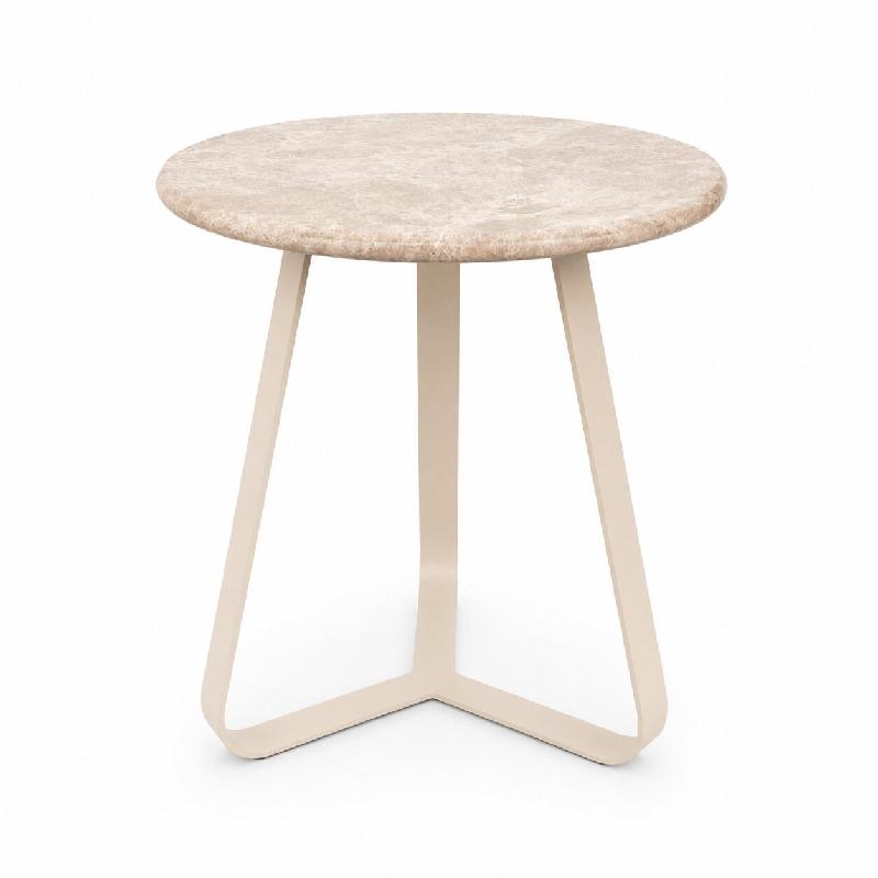 Kae Beige Marmeren Bijzettafel Met Ijzeren Poten Rond 56x40x40 cm