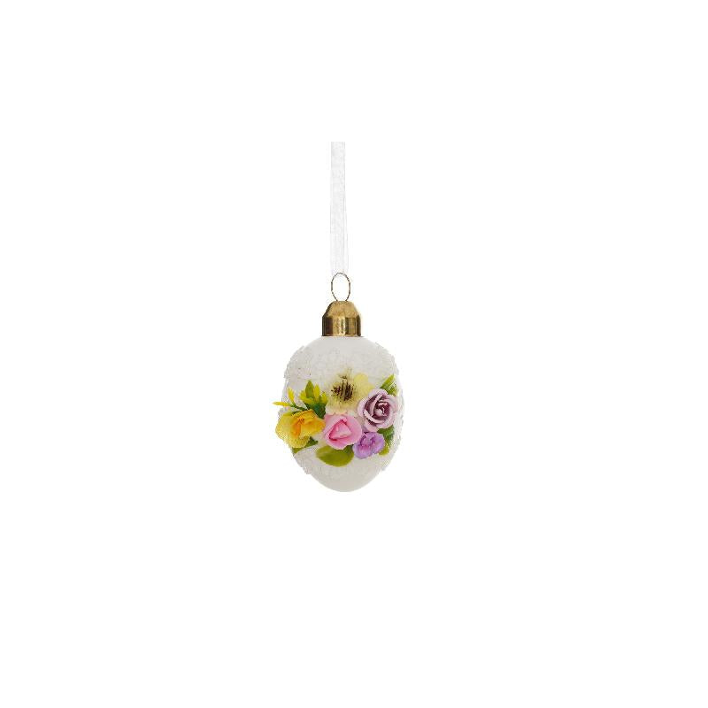 Caitin Witte Glazen Hangende Ei Deco Schuimbloemen Set van 12 Stuks 6.5x4x4 cm