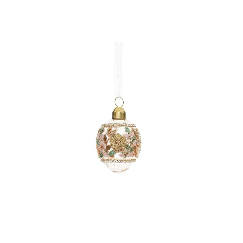 Shiala Bruine Glazen Hangend Ei Borduurwerk Bloem Set van 12 Stuks 8x6x6 cm