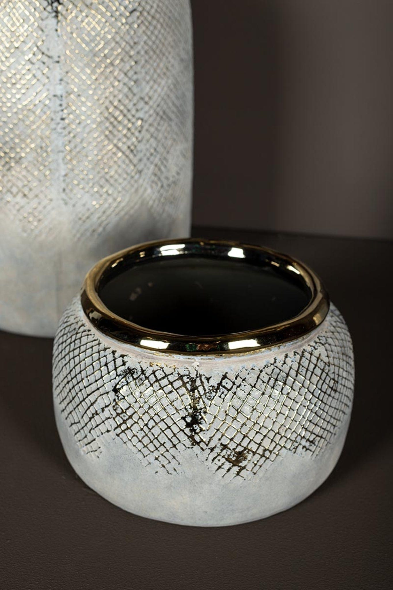 PTMD Astleigh Gold keramische pot geribbeld rond hoog L