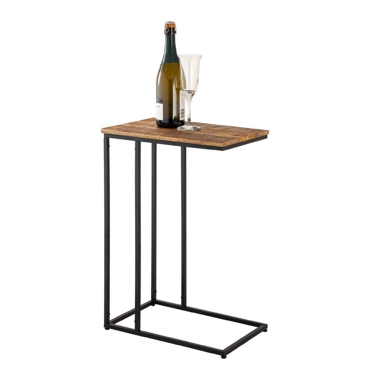 Voglrieder kreatives Wohnen Bijzettafel hout 25x60x40cm duurzame banktafel laptoptafel C-tafel Toronto metalen frame