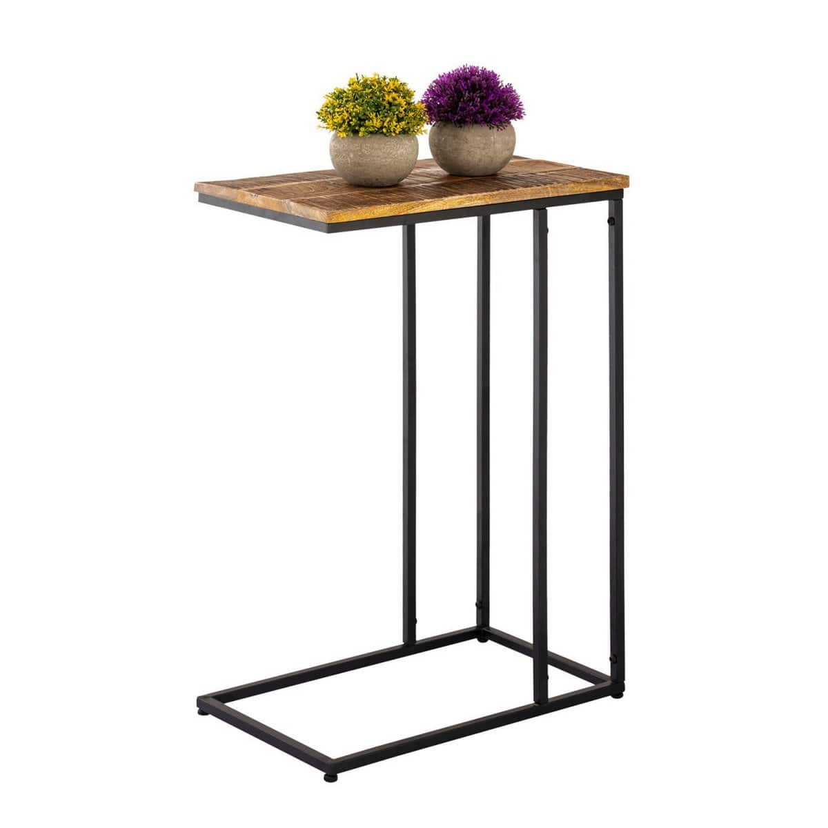 Voglrieder kreatives Wohnen Bijzettafel hout 25x60x40cm duurzame banktafel laptoptafel C-tafel Toronto metalen frame