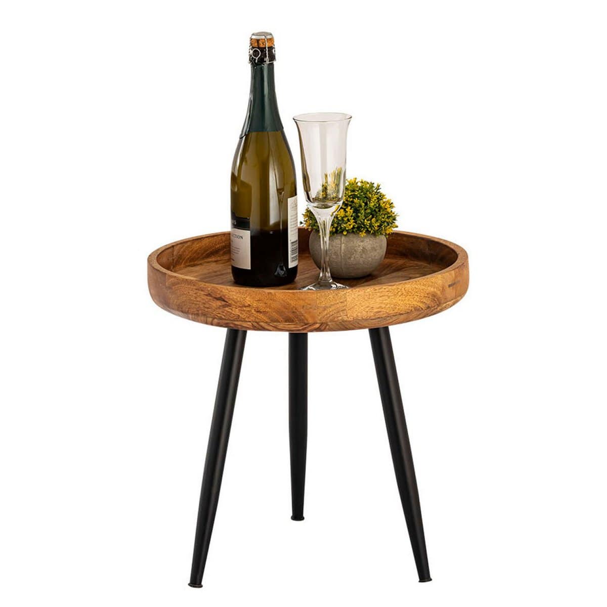 Voglrieder kreatives Wohnen Bijzettafel hout rond ø 40 of 50cm salontafel woonkamertafel Vancouver metalen poten mat zwart