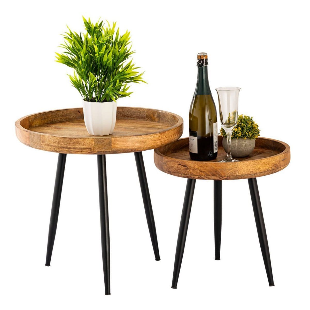 Voglrieder kreatives Wohnen Bijzettafel hout rond ø 40 of 50cm salontafel woonkamertafel Vancouver metalen poten mat zwart