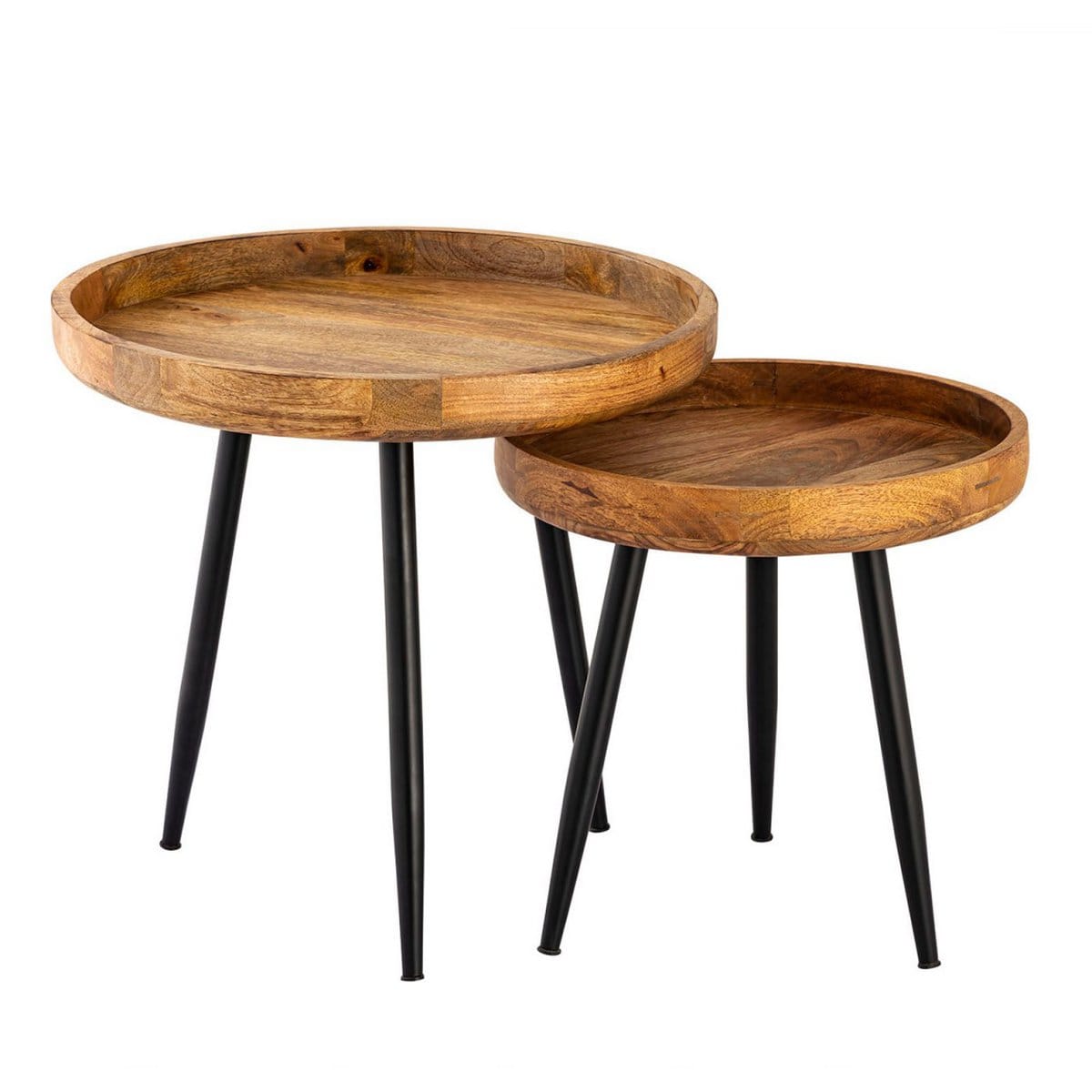 Voglrieder kreatives Wohnen Bijzettafel hout rond ø 40 of 50cm salontafel woonkamertafel Vancouver metalen poten mat zwart