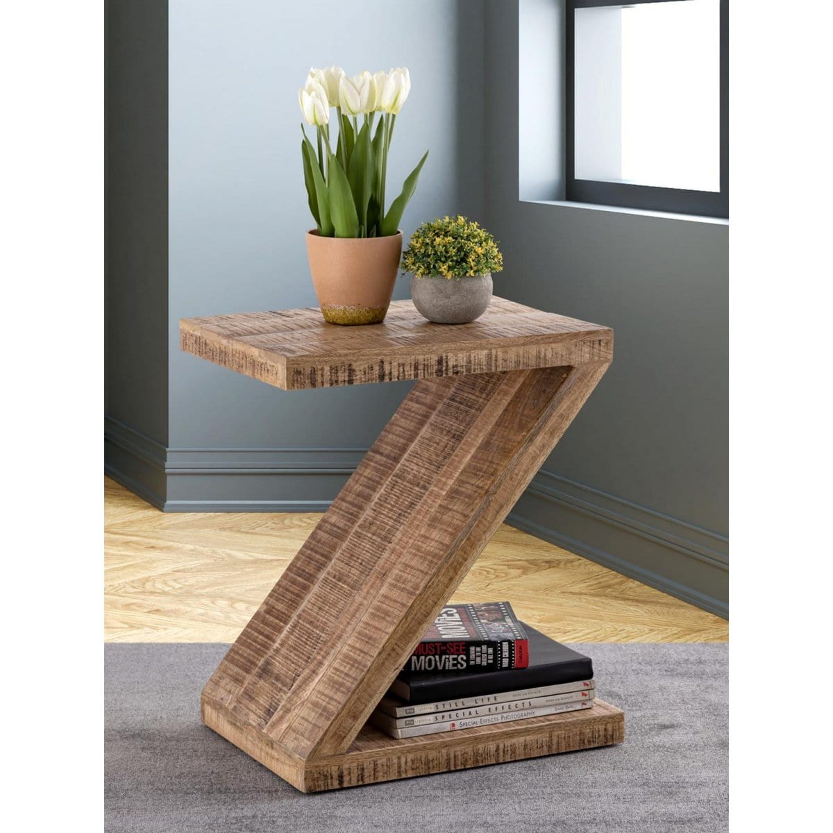 Voglrieder kreatives Wohnen Bijzettafel hout Z-vorm 42x50x31cm Zoro salontafel bloementafel duurzaam mango teruggewonnen hout