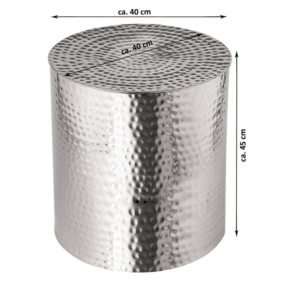 Voglrieder kreatives Wohnen Bijzettafel metaal ø 40 x 45 cm ronde siertafel Tunis zilver of goud gehamerd aluminium