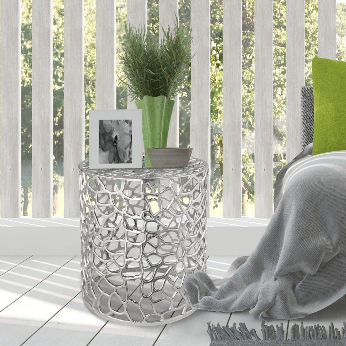 Voglrieder kreatives Wohnen Bijzettafel metalen siertafel ø 40 x 45 cm rond Agadir zilver of goud aluminium koraal design