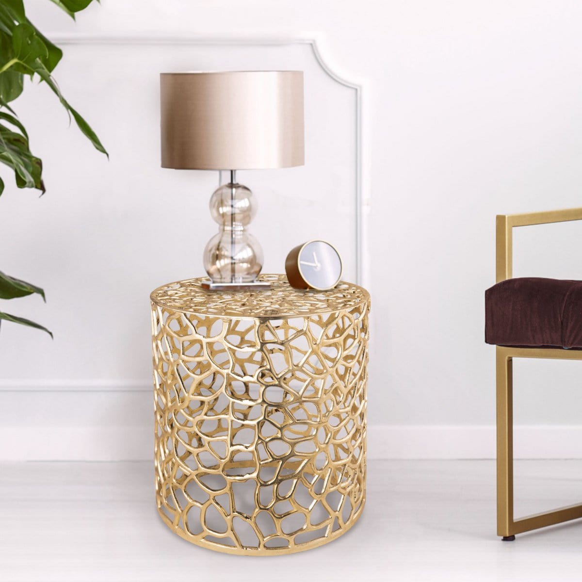 Voglrieder kreatives Wohnen Bijzettafel metalen siertafel ø 40 x 45 cm rond Agadir zilver of goud aluminium koraal design