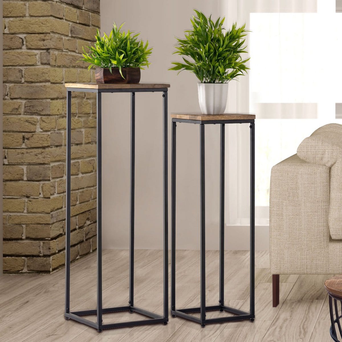 Voglrieder kreatives Wohnen Bloemenzuilen set B 25 en 20 H 78 en 67 cm Bloemenkruk Peru Vierkante plantenstandaard