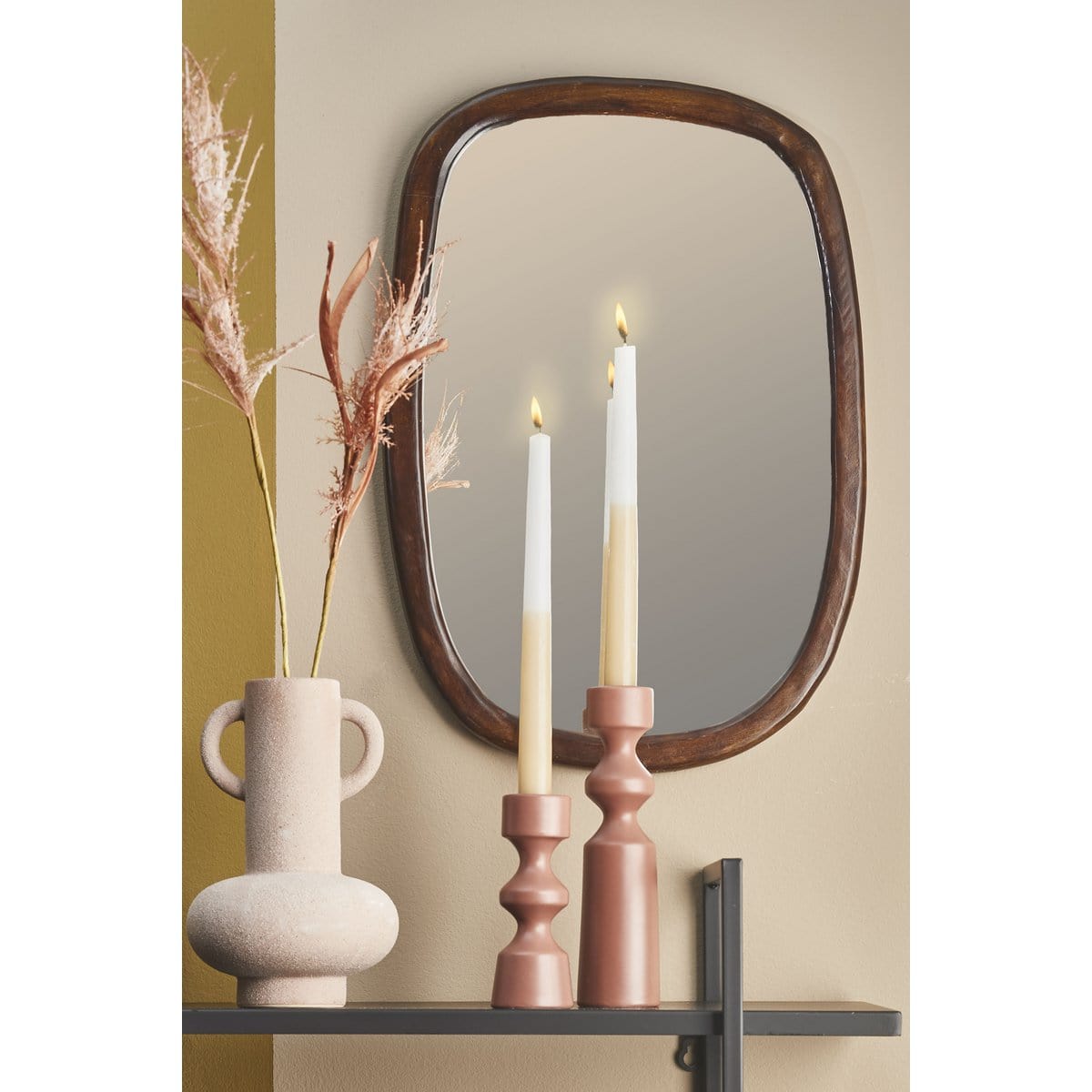 Mica Decorations Bosco Wandspiegel - L35 x B50 cm - Mangohout - Donkerbruin