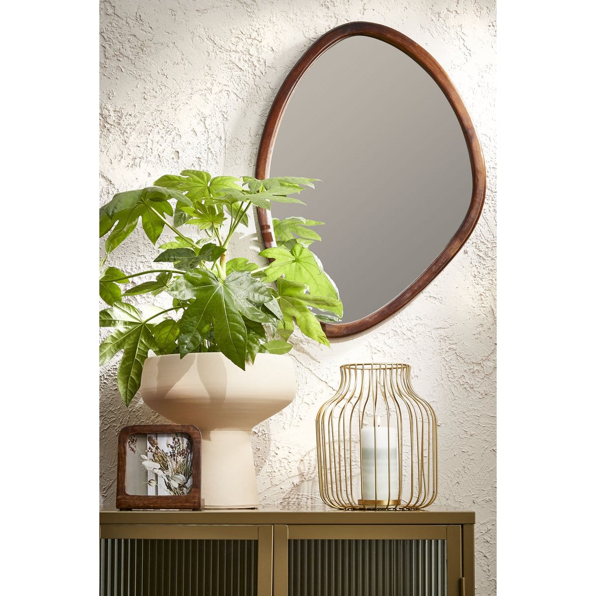 Mica Decorations Bosco Wandspiegel - L50 x B69 cm - Mangohout - Donkerbruin