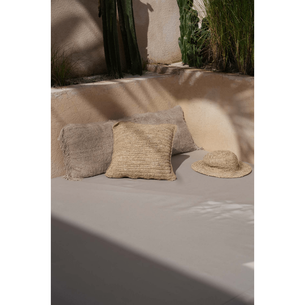Bazar Bizar De Raffia Flores Kussenhoes Vierkant - Naturel - 40x40
