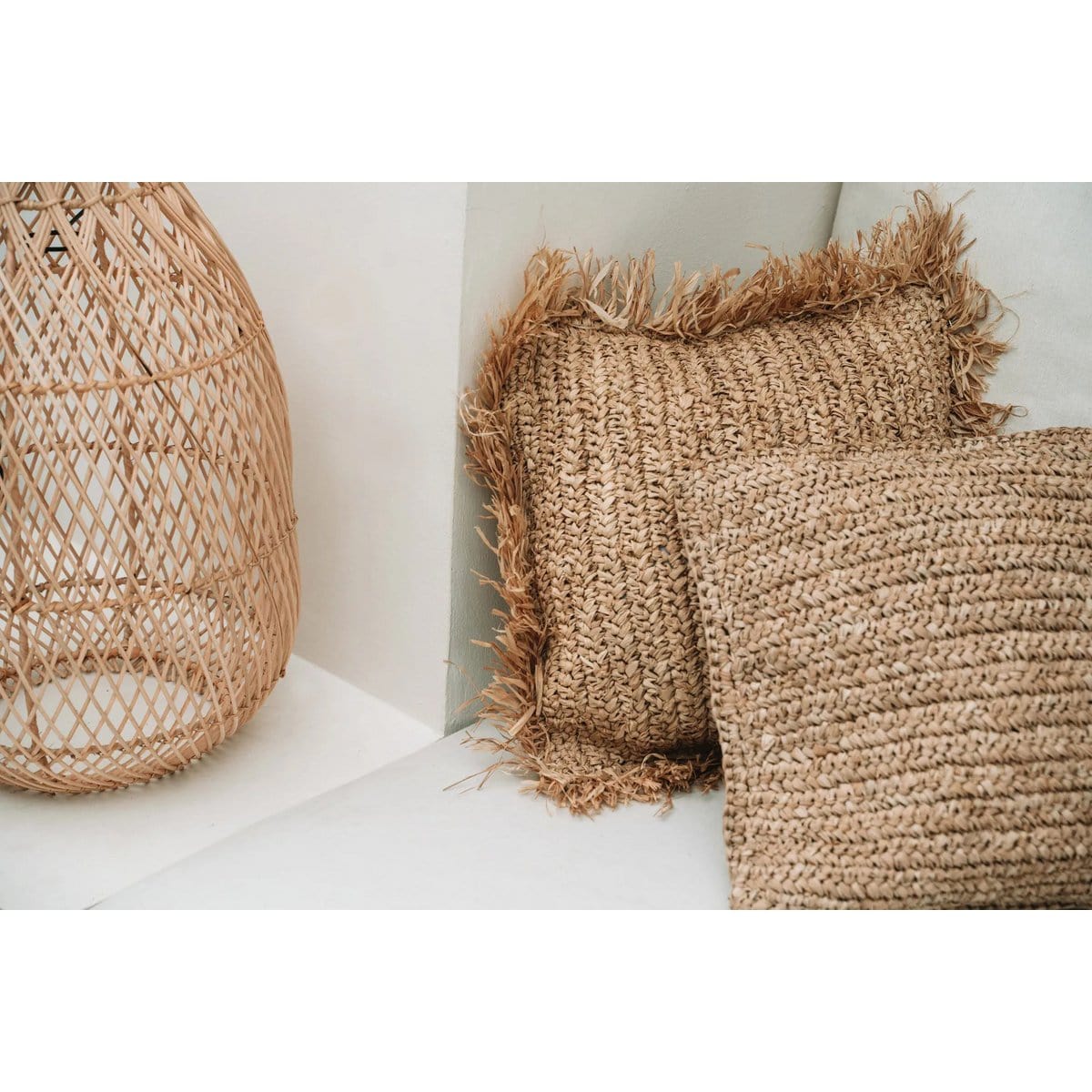 Bazar Bizar De Raffia Flores Kussenhoes Vierkant - Naturel - 40x40