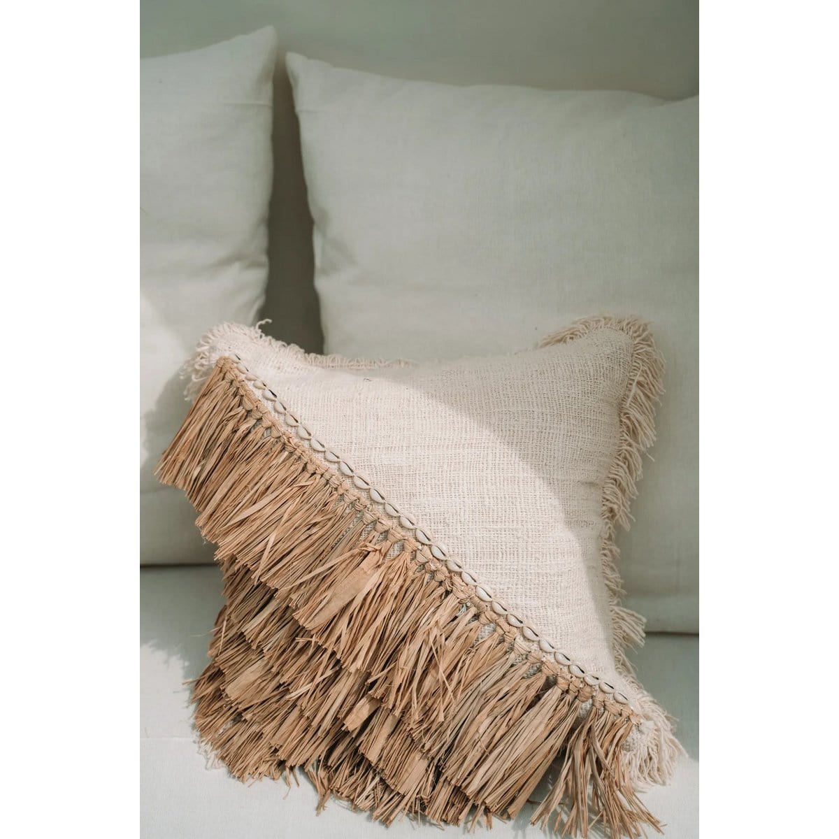 Bazar Bizar De Raffia Katoenen Kussenhoes - Naturel Wit - 40x40