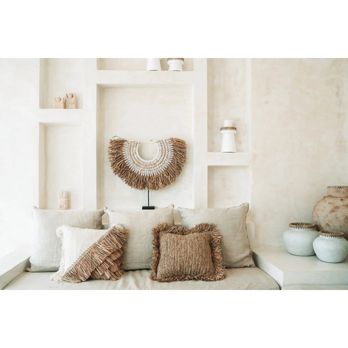 Bazar Bizar De Raffia Katoenen Kussenhoes - Naturel Wit - 40x40