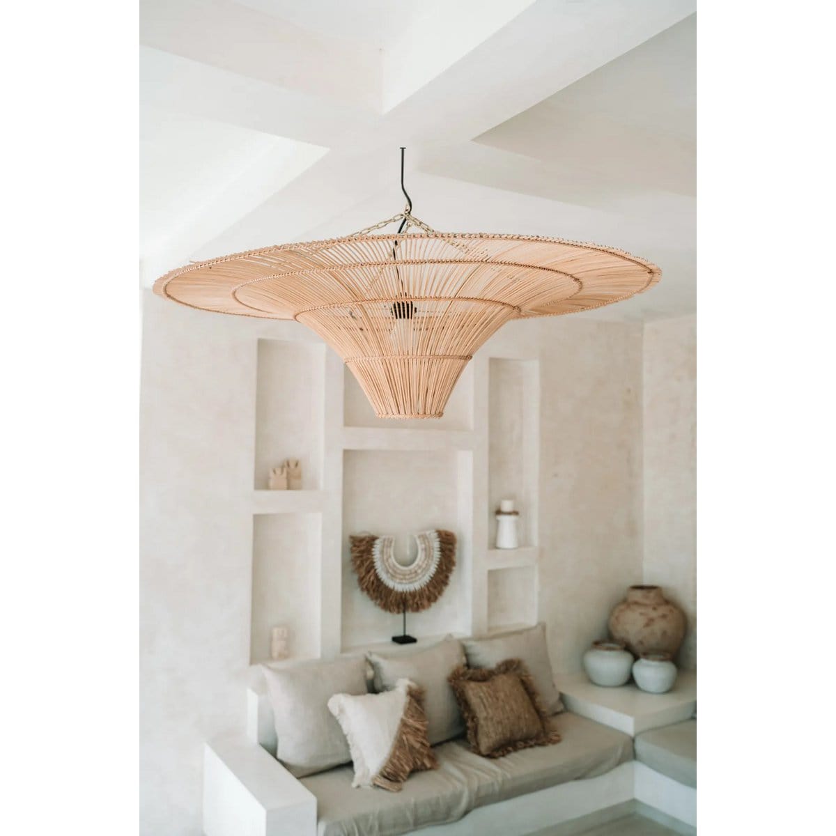 Bazar Bizar De Raffia Katoenen Kussenhoes - Naturel Wit - 40x40