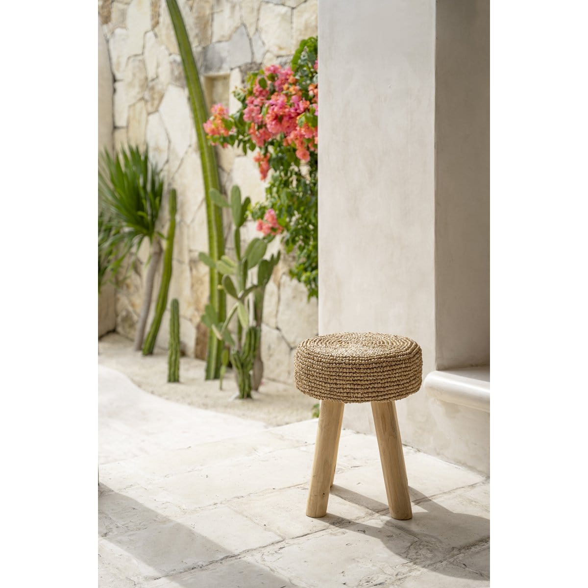 Bazar Bizar De Raffia Kruk - Natuurlijk