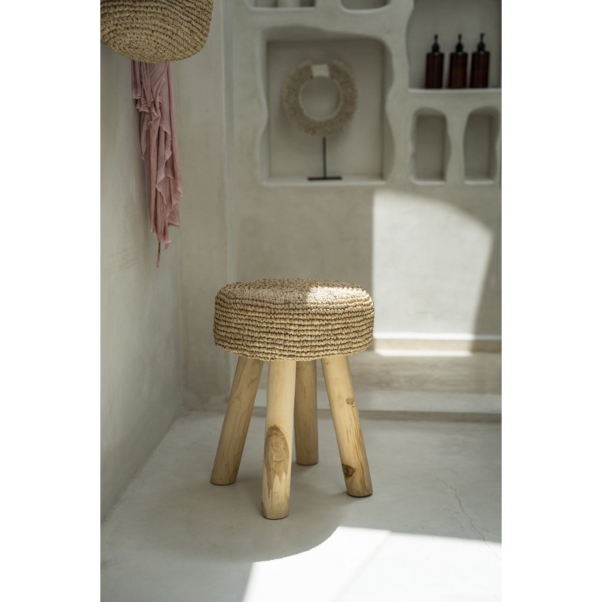 Bazar Bizar De Raffia Kruk - Natuurlijk