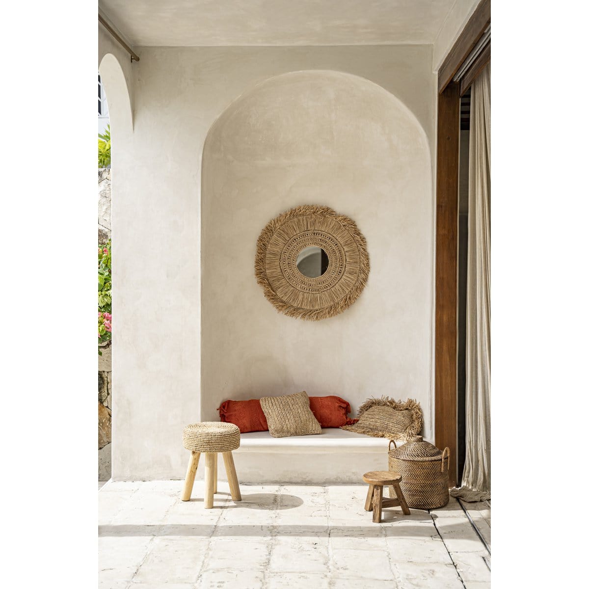 Bazar Bizar De Raffia Kruk - Natuurlijk