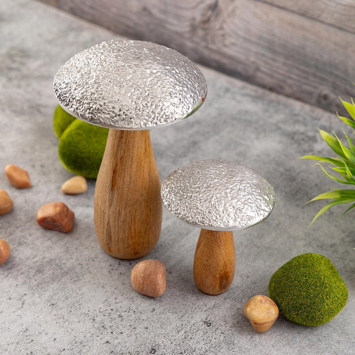 Voglrieder kreatives Wohnen Decoratieve figuren set van 2 paddestoelen H20/12x13/10cm standaard paddestoel look mangohout aluminium