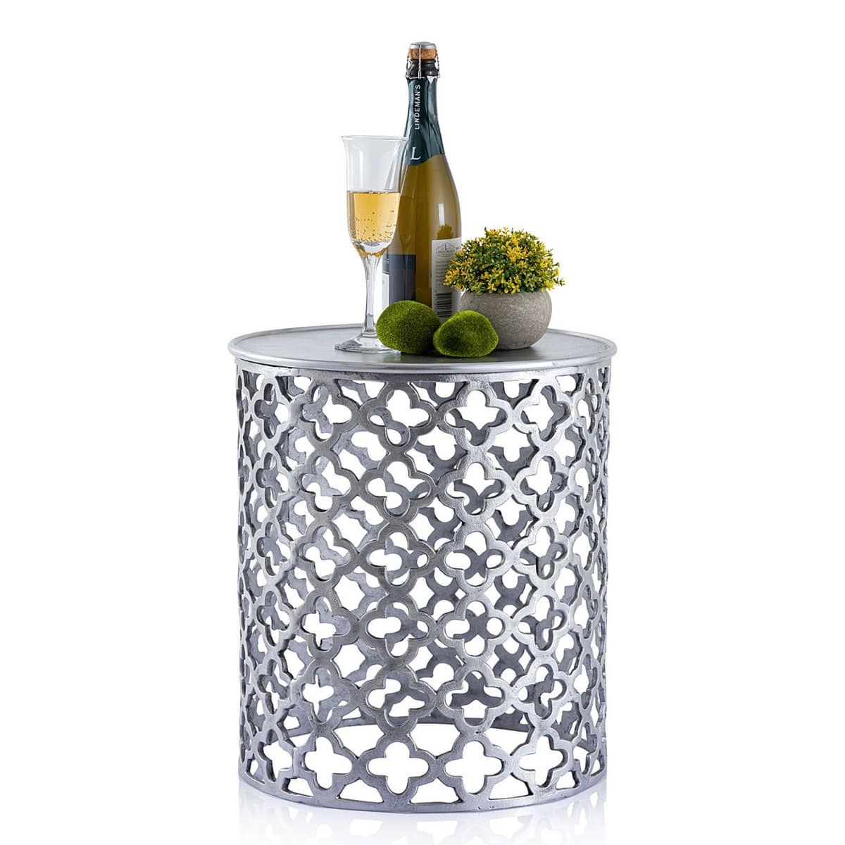 Voglrieder kreatives Wohnen Decoratieve metalen bijzettafel ø 40 x 45 cm rond Cairo zilver of goud aluminium oosters