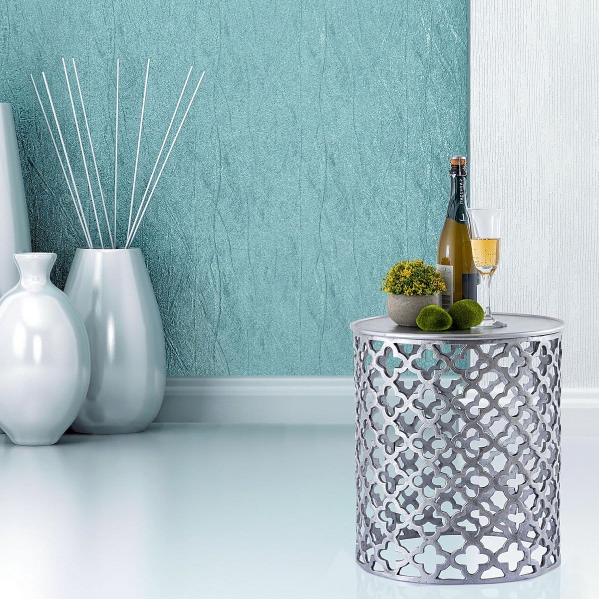 Voglrieder kreatives Wohnen Decoratieve metalen bijzettafel ø 40 x 45 cm rond Cairo zilver of goud aluminium oosters