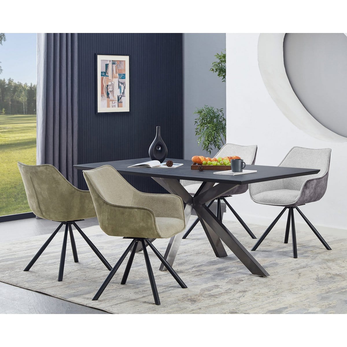 Criks Design Draaibare Eetkamerstoel met armleuning Amber Grijs - Antraciet - Set van 2