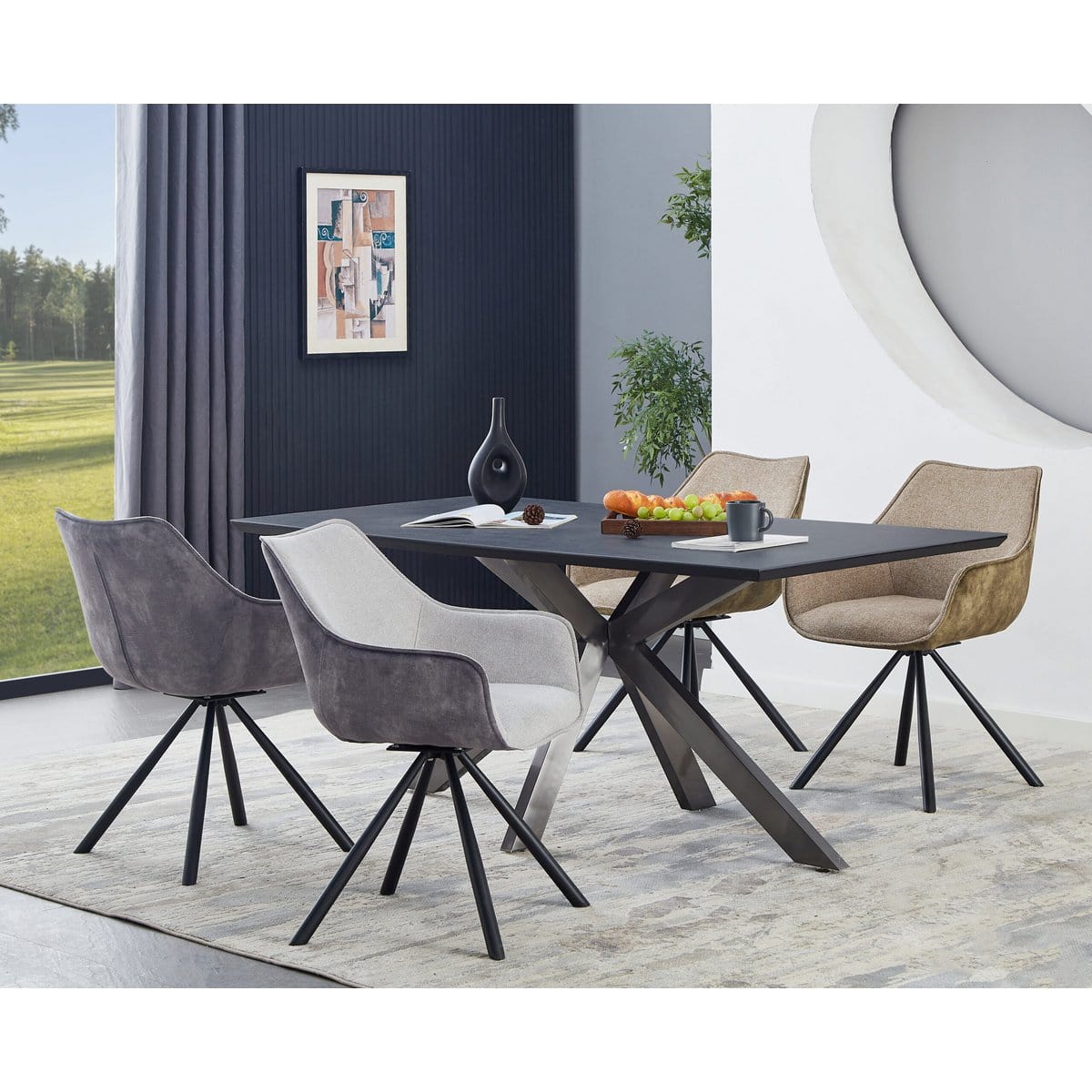 Criks Design Draaibare Eetkamerstoel met armleuning Amber Grijs - Antraciet - Set van 2