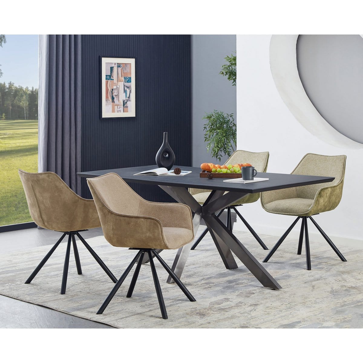 Criks Design Draaibare Eetkamerstoel met armleuning Amber Taupe - Groen - Set van 2