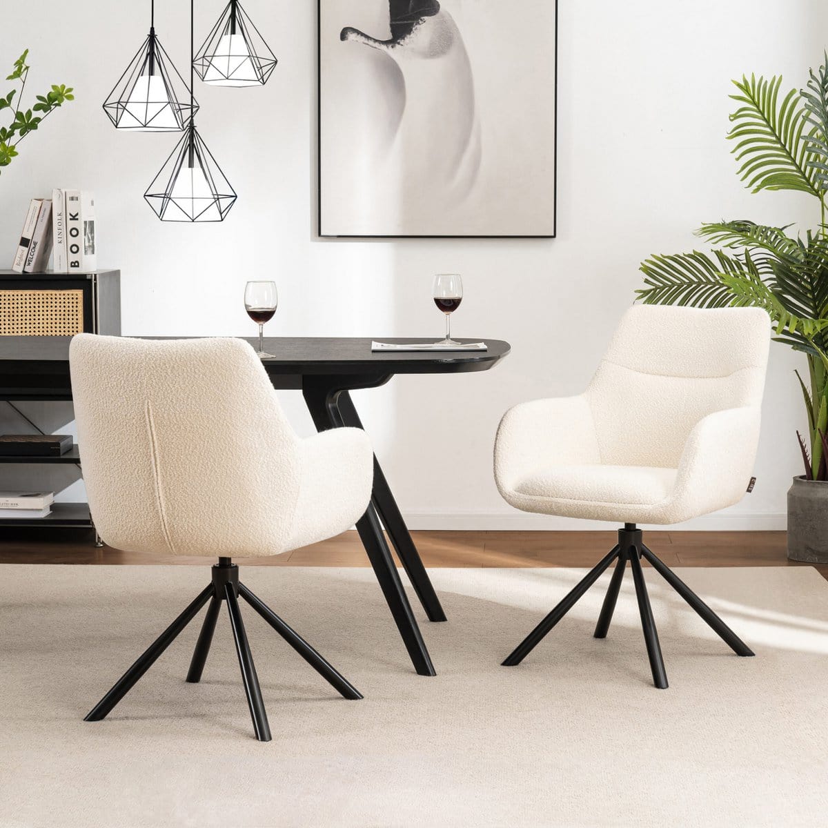 Criks Design Draaibare - Eetkamerstoelen met armleuning set van 2 - Olivia - Creme Boucle