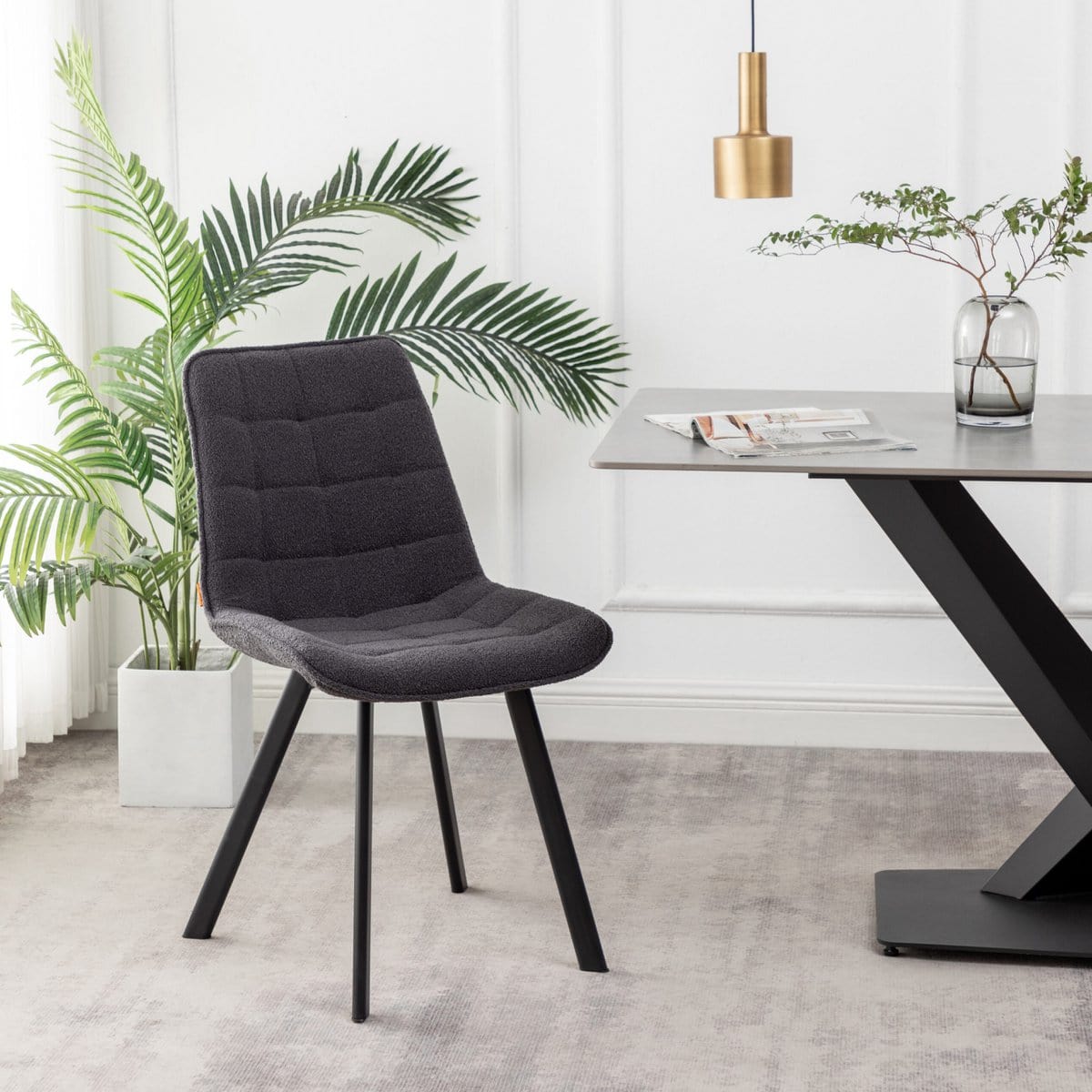 Criks Design Eetkamerstoel Felix Boucle Zwart Set van 2