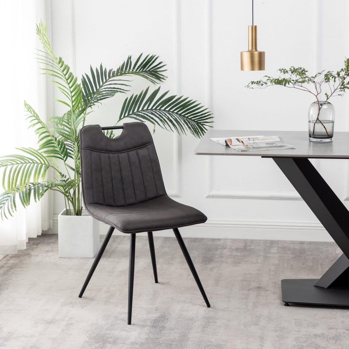 Criks Design Eetkamerstoel Leon Microvezel Antraciet Set van 2