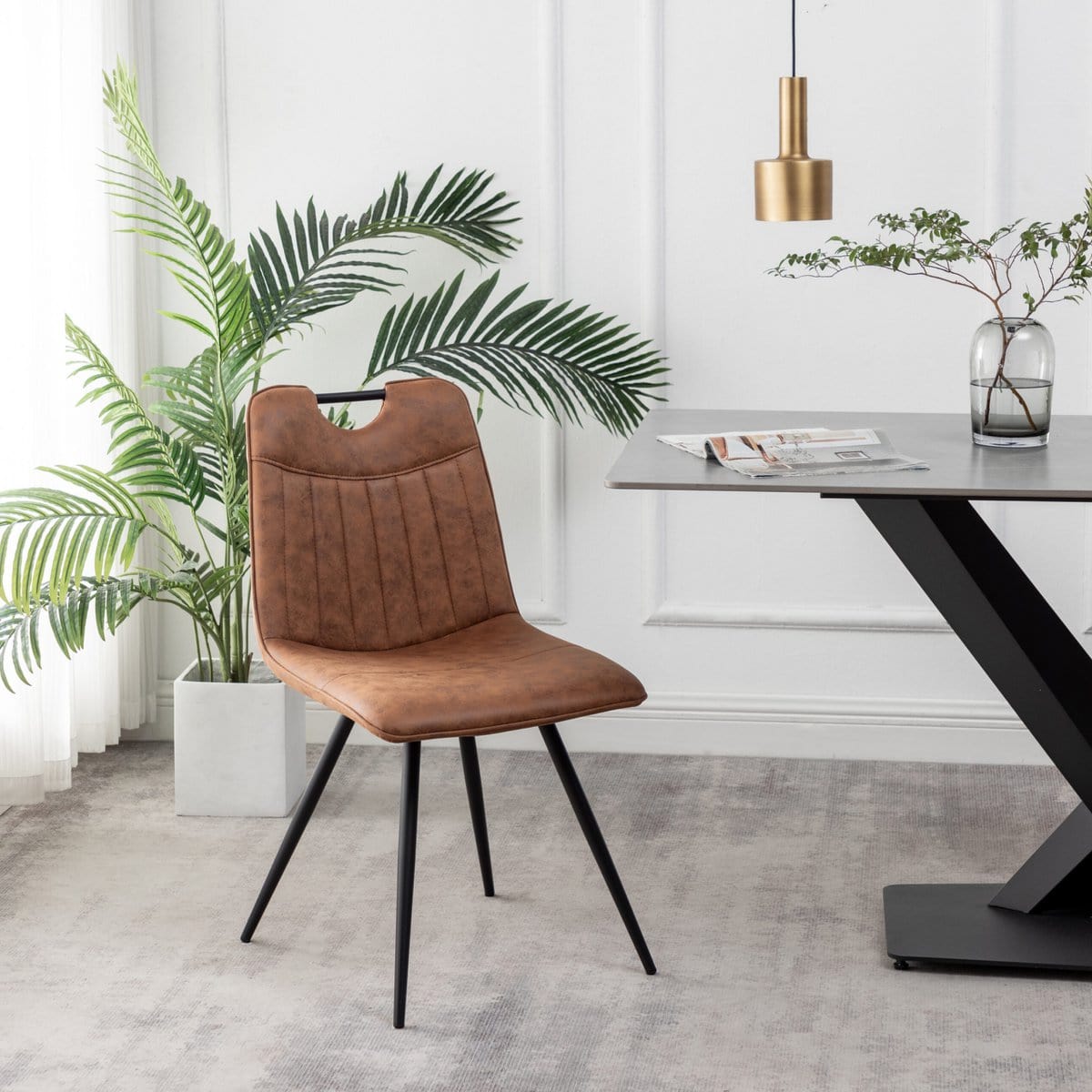 Criks Design Eetkamerstoel Leon Microvezel Cognac Set van 4