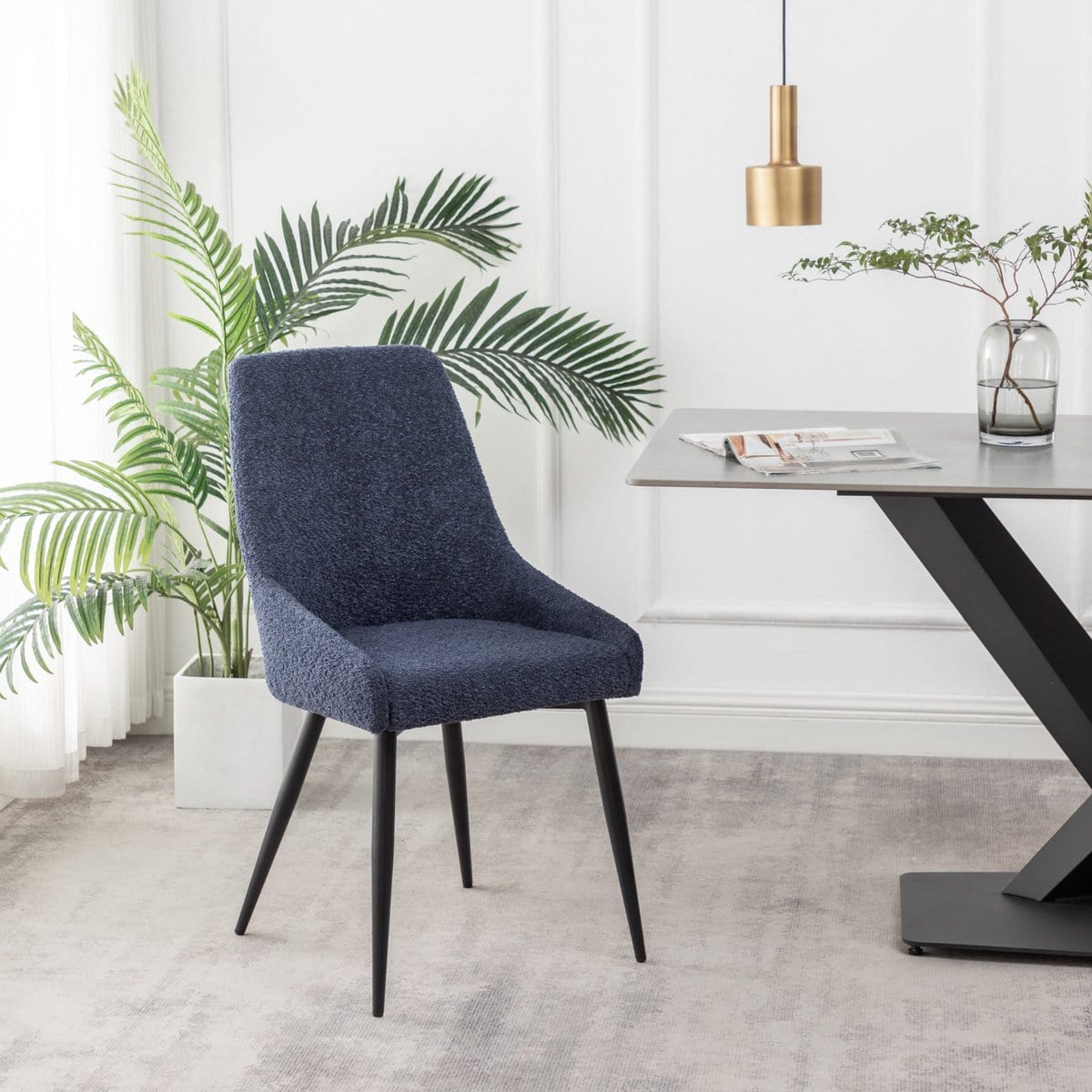 Criks Design Eetkamerstoel Oscar Boucle Blauw Set van 2
