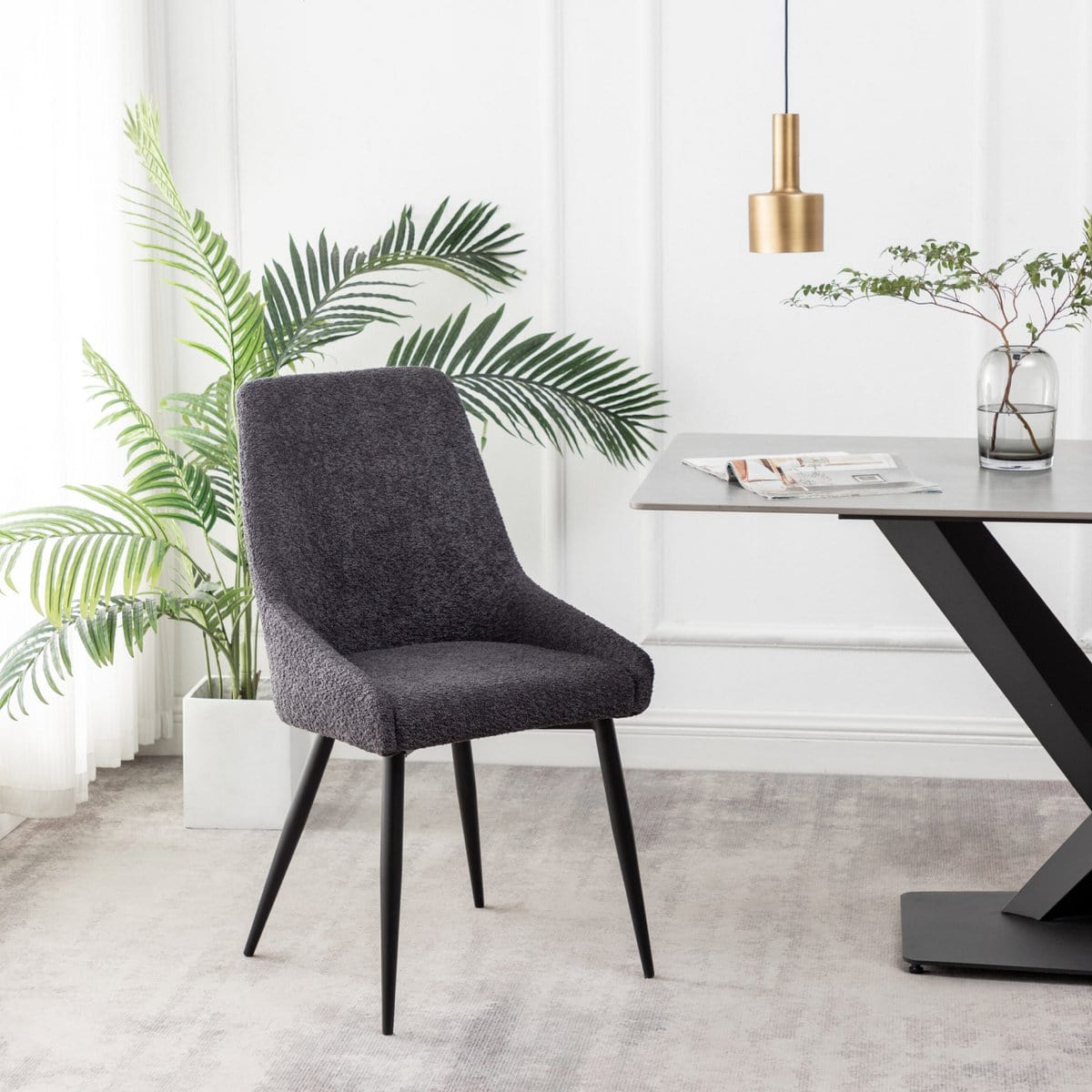Criks Design Eetkamerstoel Oscar Boucle Zwart Set van 2