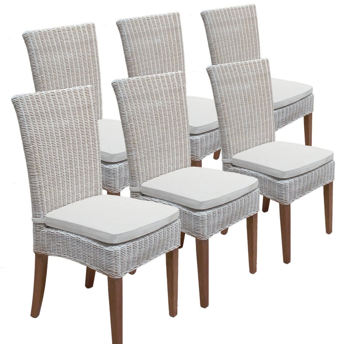 Voglrieder kreatives Wohnen Eetkamerstoelen rotan stoelen wintertuin Cardine 6 stuks wit met/zonder zitkussen wit linnen