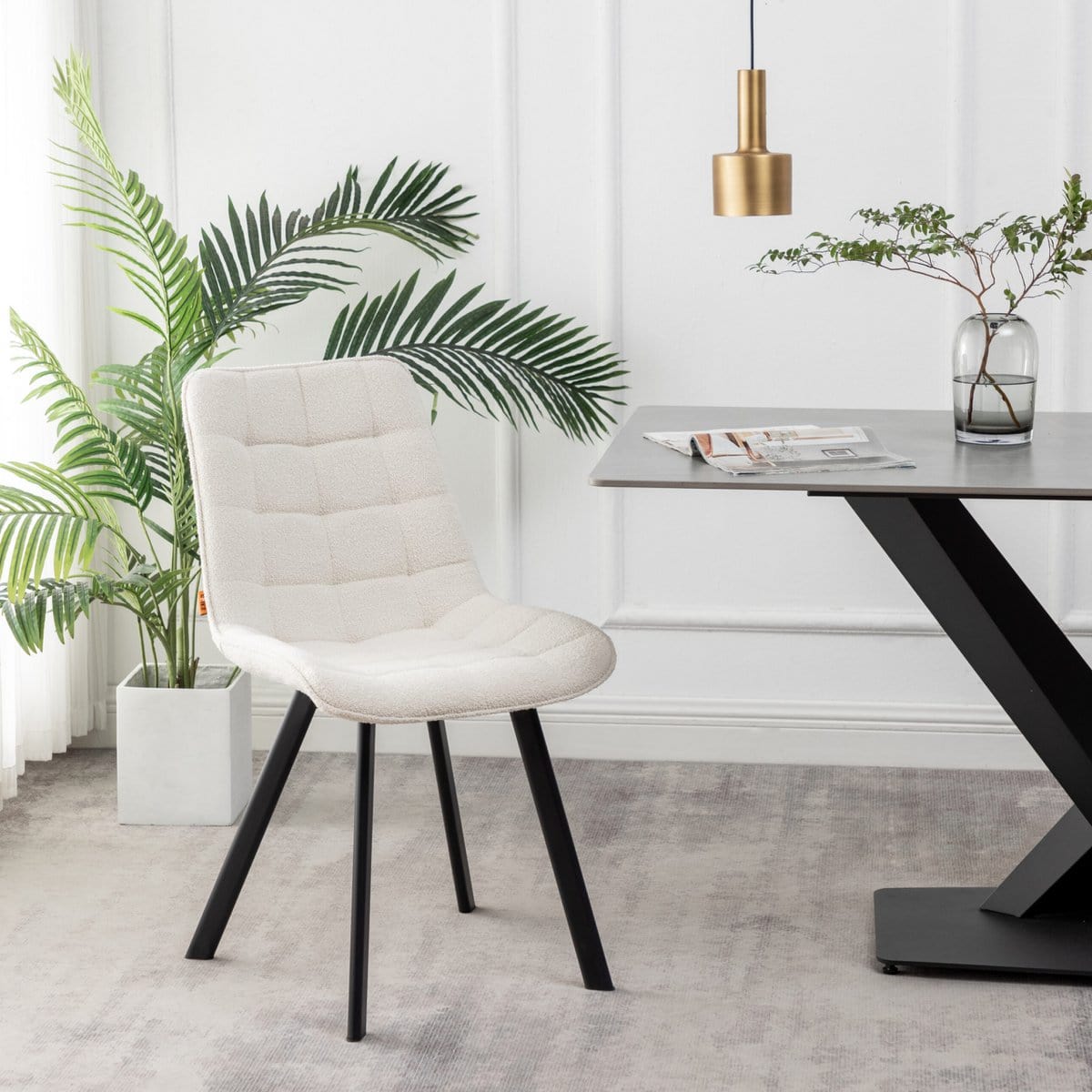 Criks Design Eetkamerstoelen set van 4 Felix Boucle Creme
