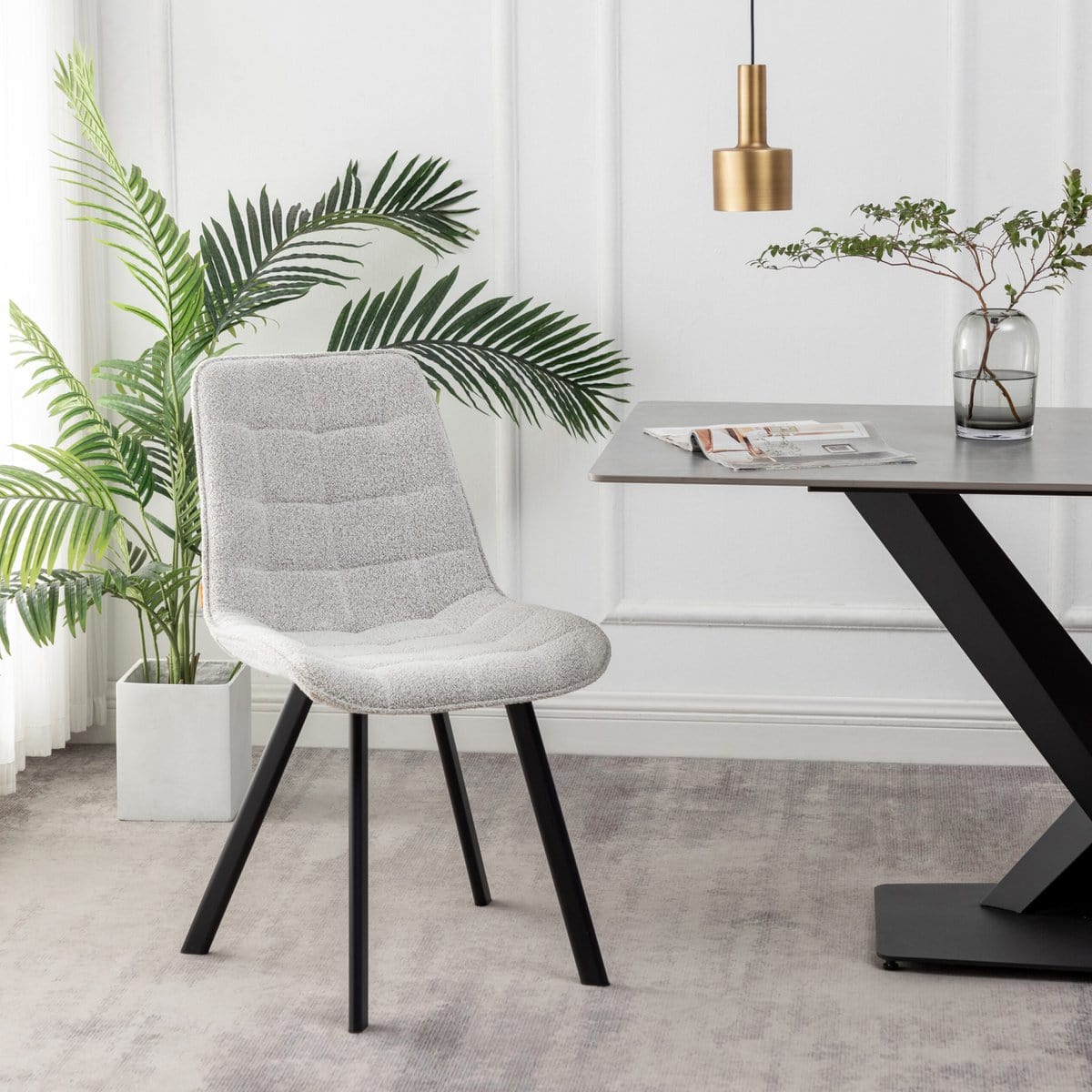 Criks Design Eetkamerstoelen set van 4 Felix Boucle Wit grijs